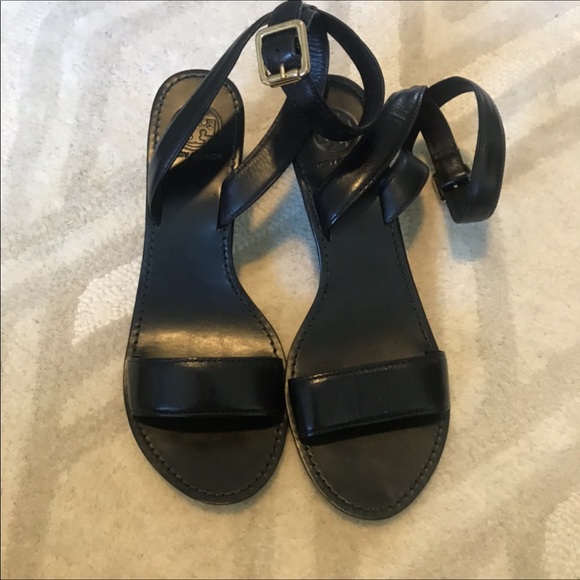 Tory Burch Regan Mid Wedge Sandals Black Size 10.5